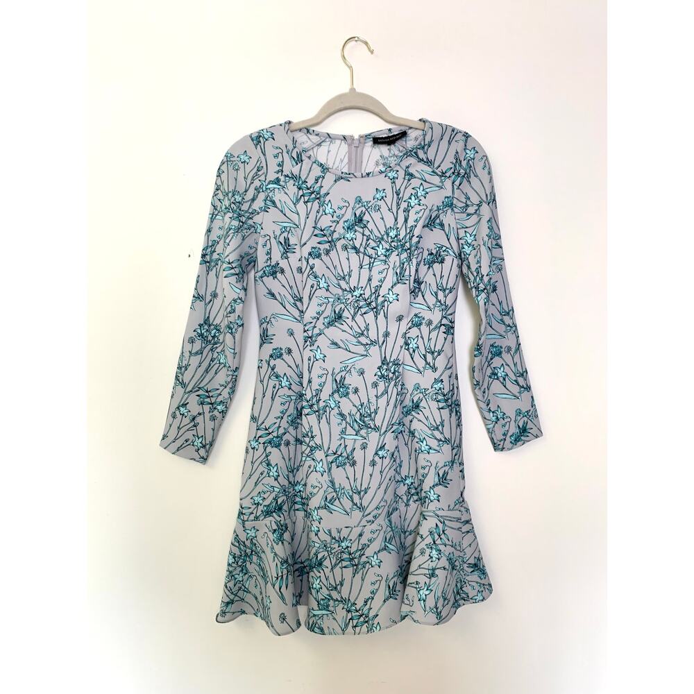 Banana Republic Gray Blue Floral Flounce Dress Size 0P Formal Event Feminine